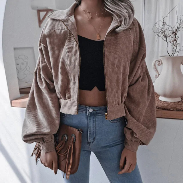 Corduroy Cropped Jacket For Women