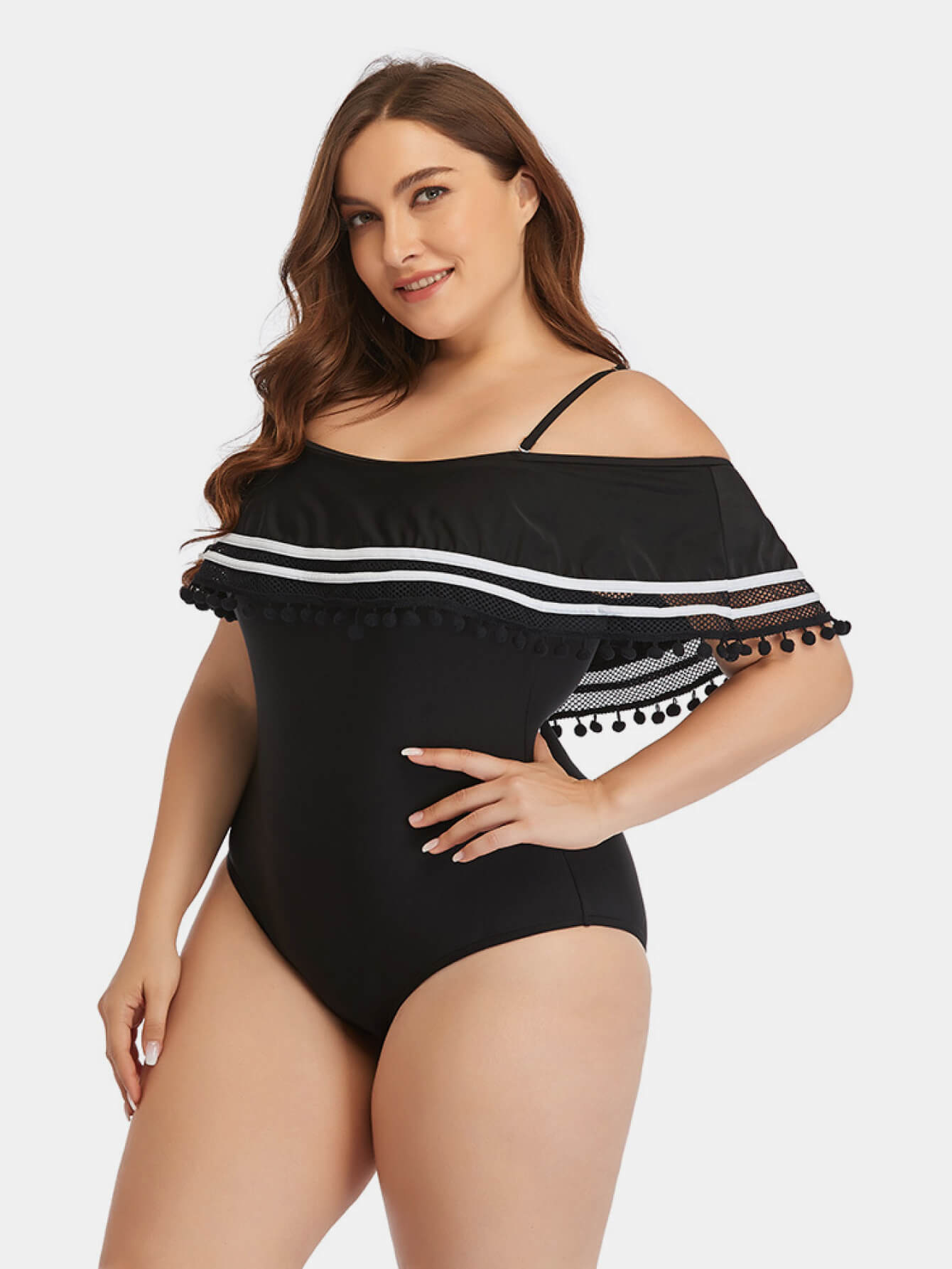 Striped Cold-Shoulder Swimsuit