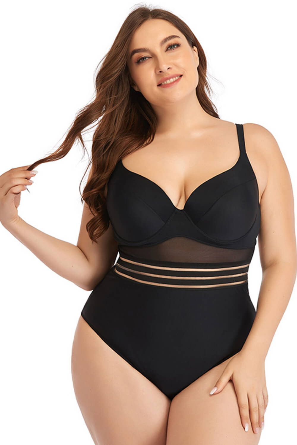 Spliced Mesh One-Piece Swimsuit