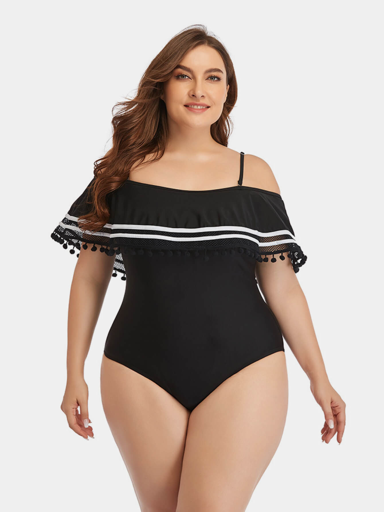 Striped Cold-Shoulder Swimsuit