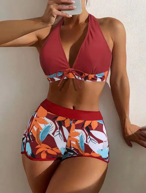 Tied & High-Waisted Swimwear Set