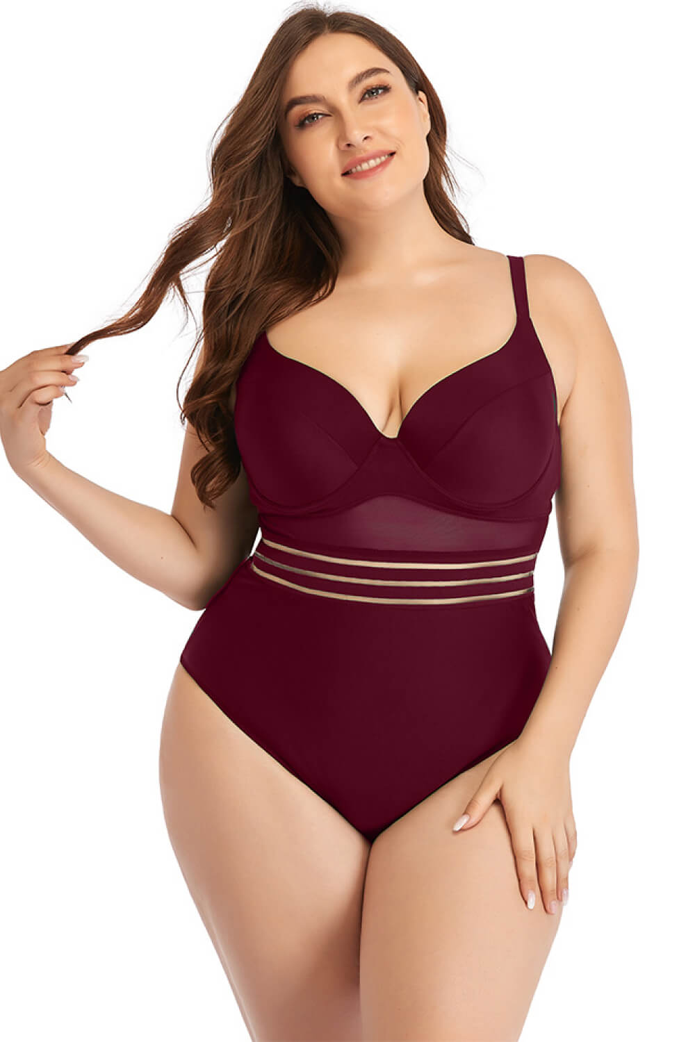 Spliced Mesh One-Piece Swimsuit