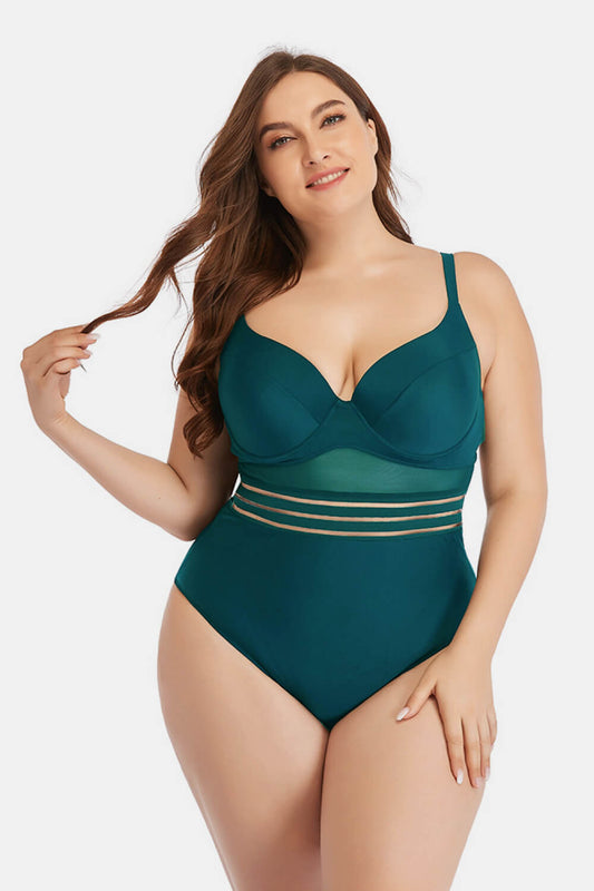 Spliced Mesh One-Piece Swimsuit