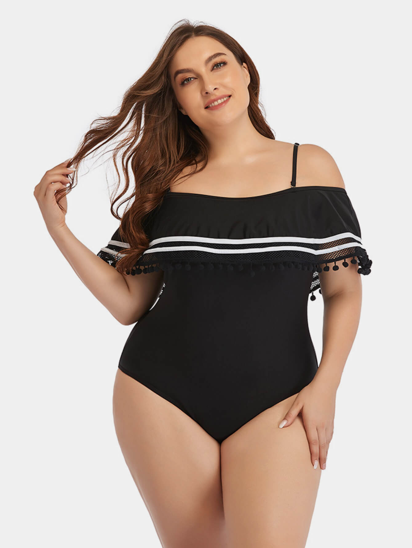 Striped Cold-Shoulder Swimsuit